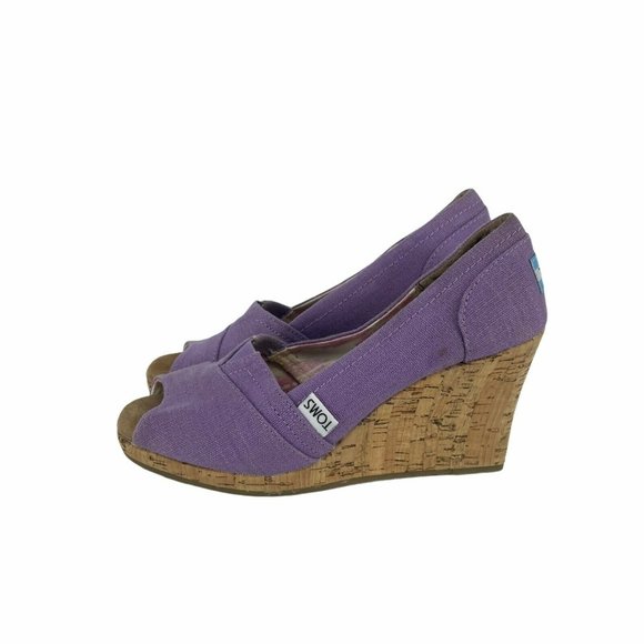 Toms Women's Calypso Peep Toe Cork Wedge Purple - Picture 3 of 8